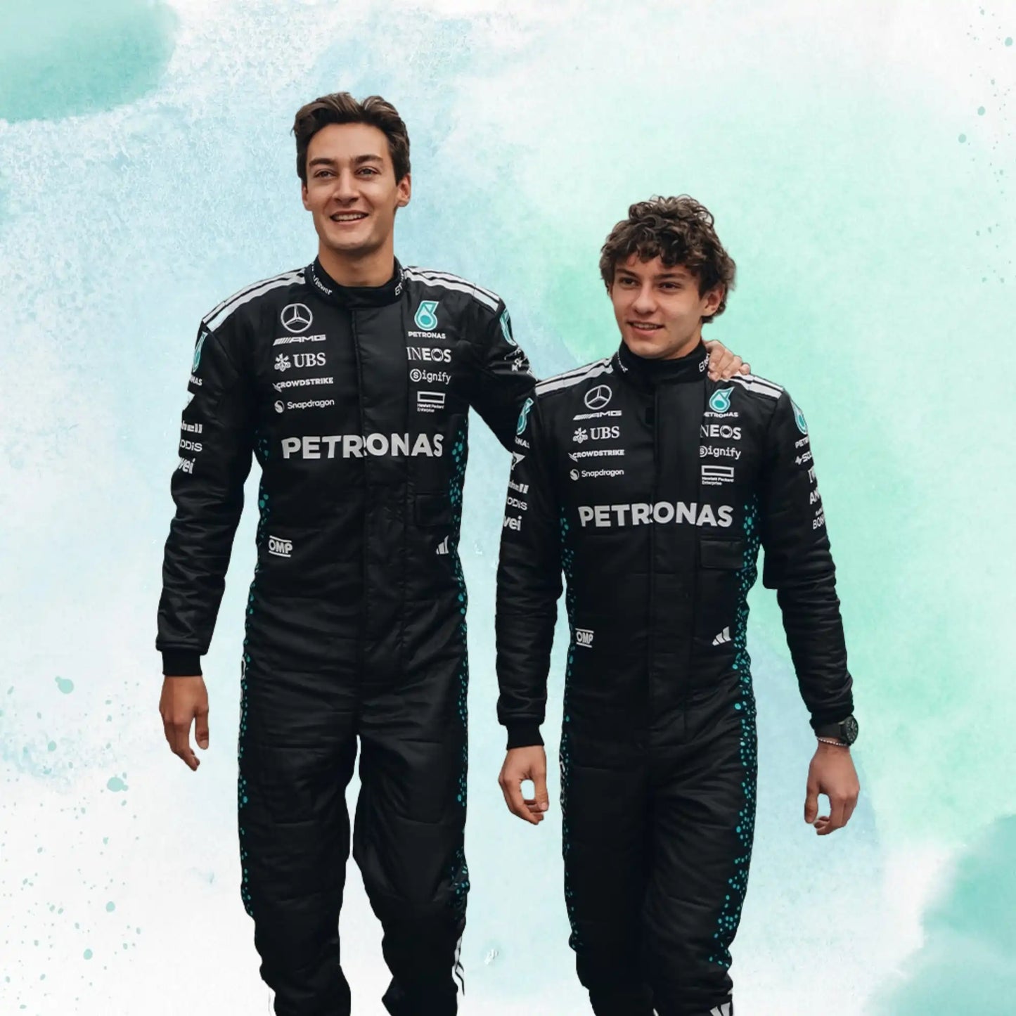 New 2025 George Russell & Andrea Kimi Antonelli Mercedes AMG F1 Replica Racing Suit