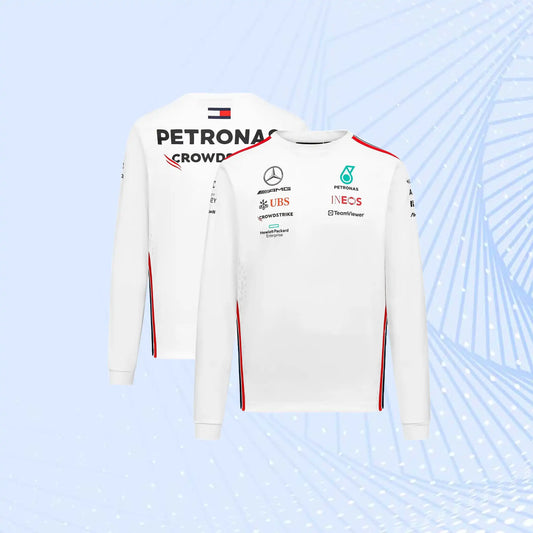 New F1 2023 Mercedes AMG Petronas Team Long Sleeved Drive T-Shirt - White