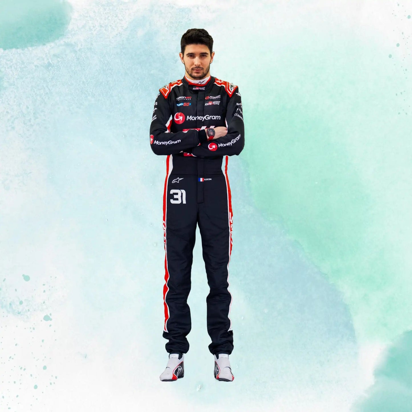 New 2025 Esteban Ocon & Oliver Bearman MoneyGram Haas F1 Team Replica Racing Suit