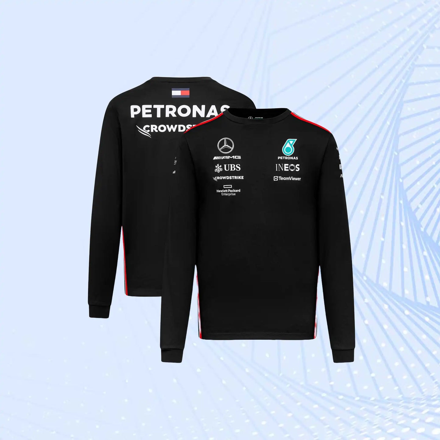 New 2023 F1 Mercedes AMG Petronas Team Long Sleeved Drive T-Shirt - Black
