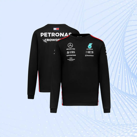 New 2023 F1 Mercedes AMG Petronas Team Long Sleeved Drive T-Shirt - Black