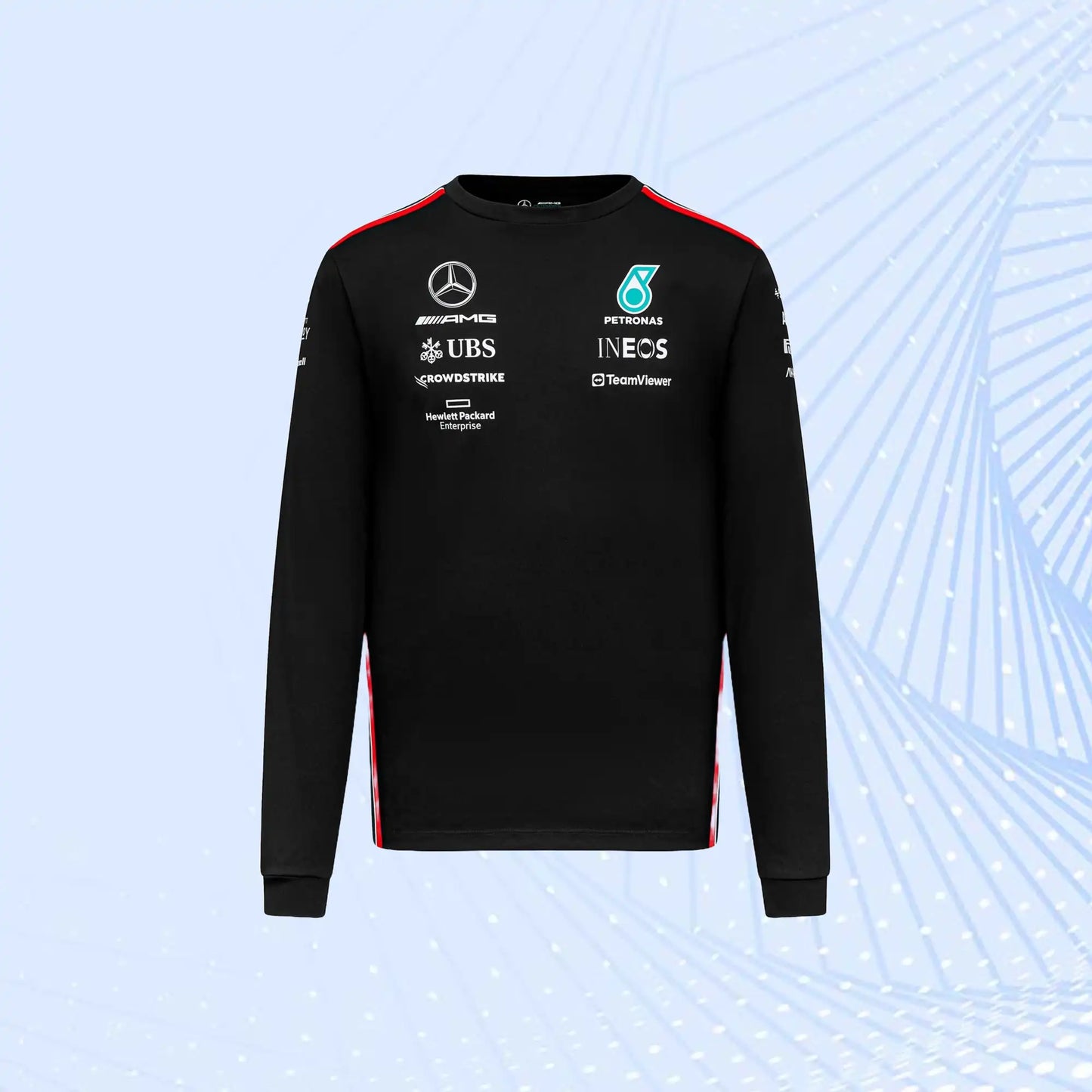 New 2023 F1 Mercedes AMG Petronas Team Long Sleeved Drive T-Shirt - Black
