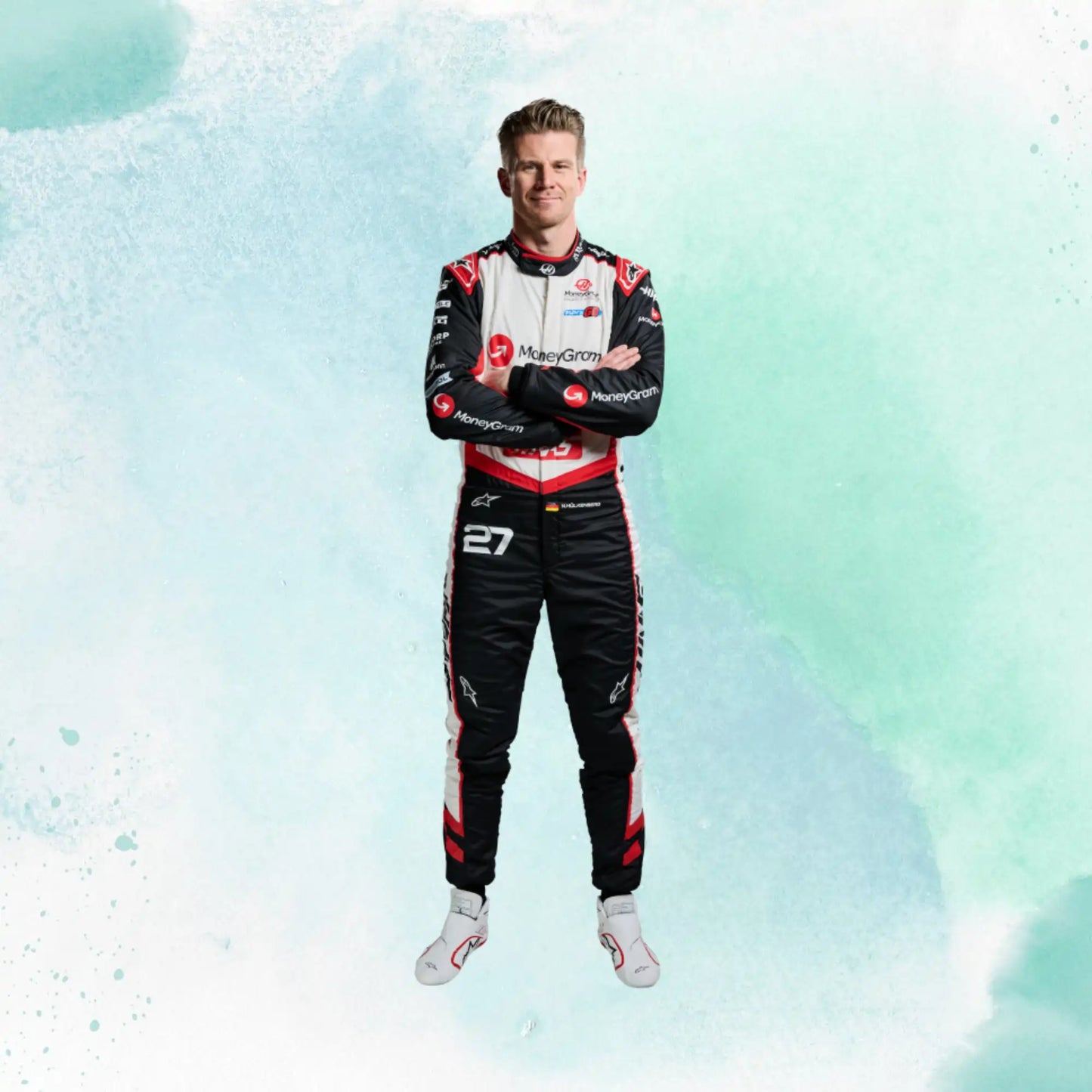 New 2024 Nico Hulkenberg MoneyGram Haas F1 Team Replica Racing Suit