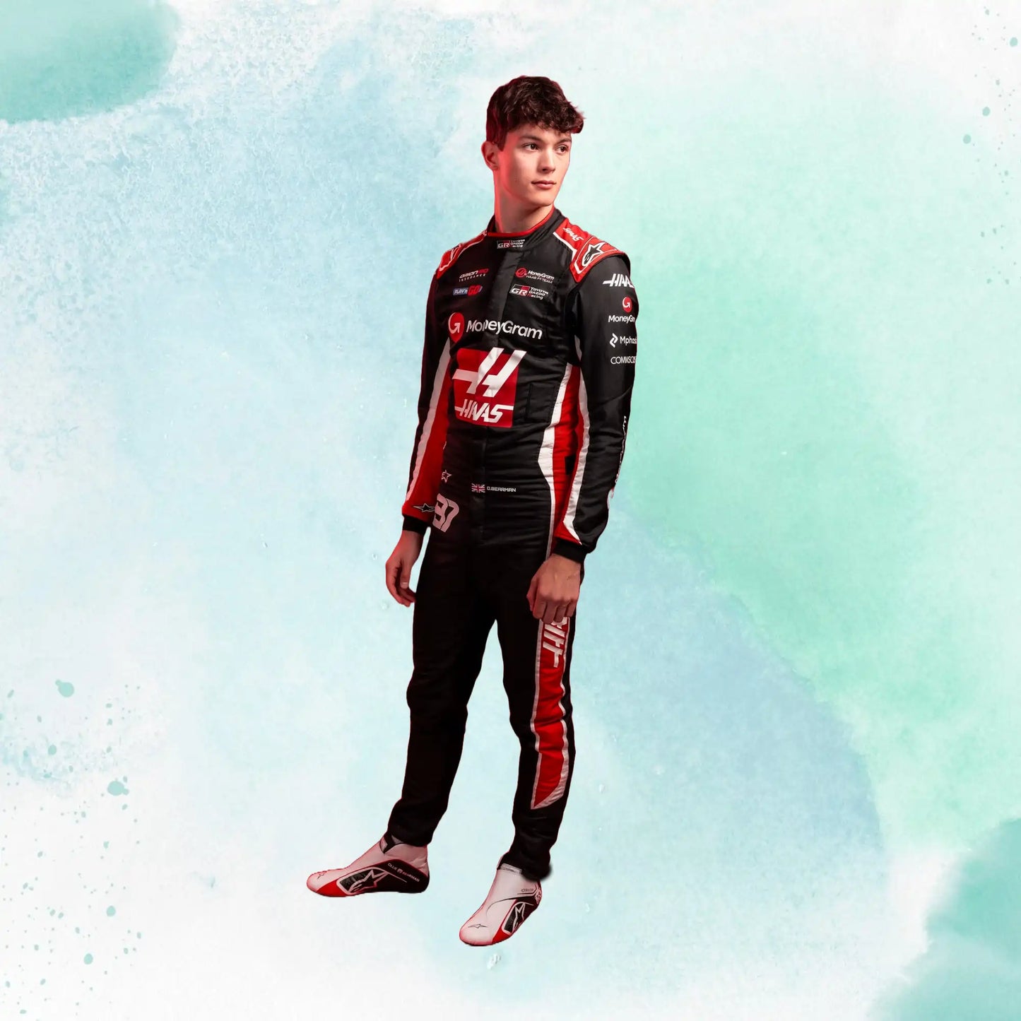 New 2025 Esteban Ocon & Oliver Bearman MoneyGram Haas F1 Team Replica Racing Suit