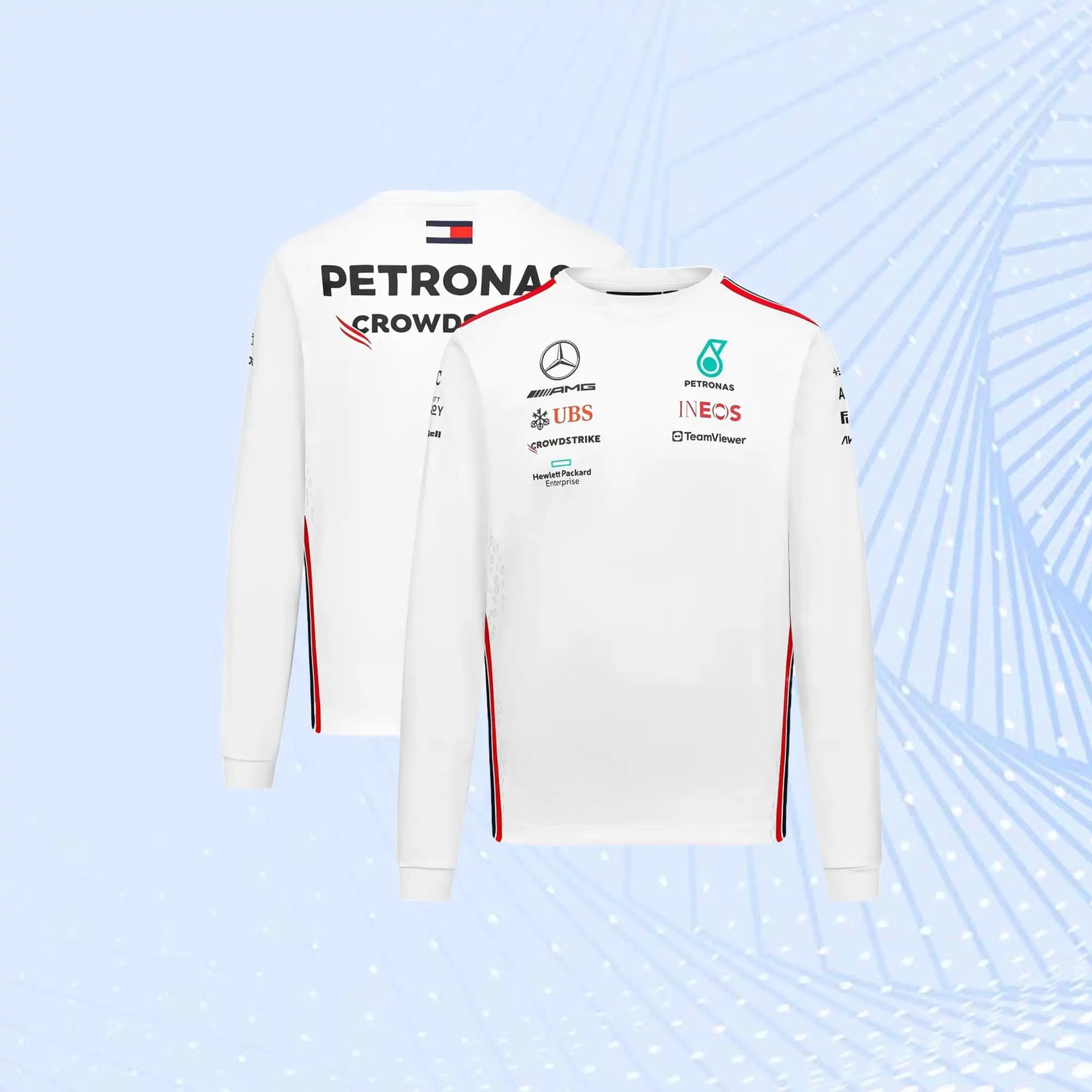 New F1 2023 Mercedes AMG Petronas Team Long Sleeved Drive T-Shirt - White