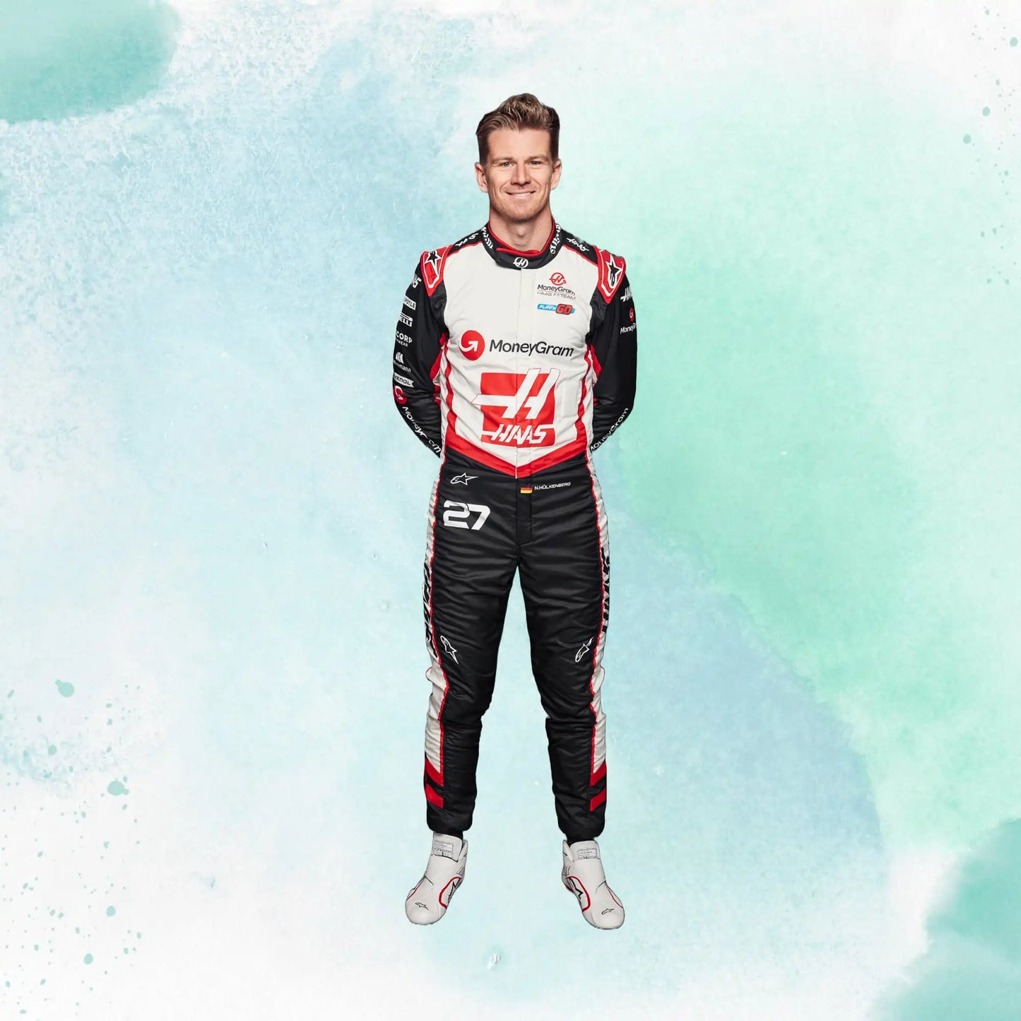 New 2024 Nico Hulkenberg MoneyGram Haas F1 Team Replica Racing Suit