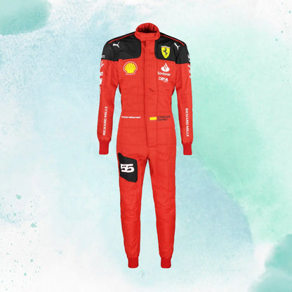 2023 New Carlos Sainz Jr  Race Scuderia Ferrari F1 Replica Racing Suit