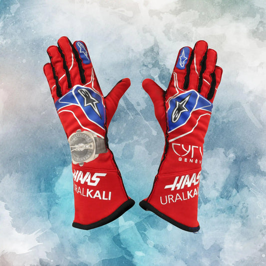 2021 Nikita Mazepin Mexico GP Haas F1 Gloves / Nikita Mazepin Mexico GP Haas F1 Gloves Replica Race Gloves