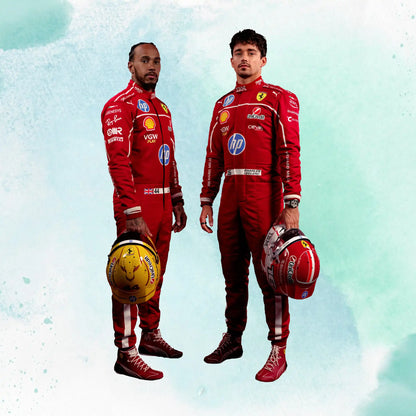 New 2025 Scuderia Ferrari HP Charles Leclerc & Lewis Hamilton F1 Team Replica Racing Suit