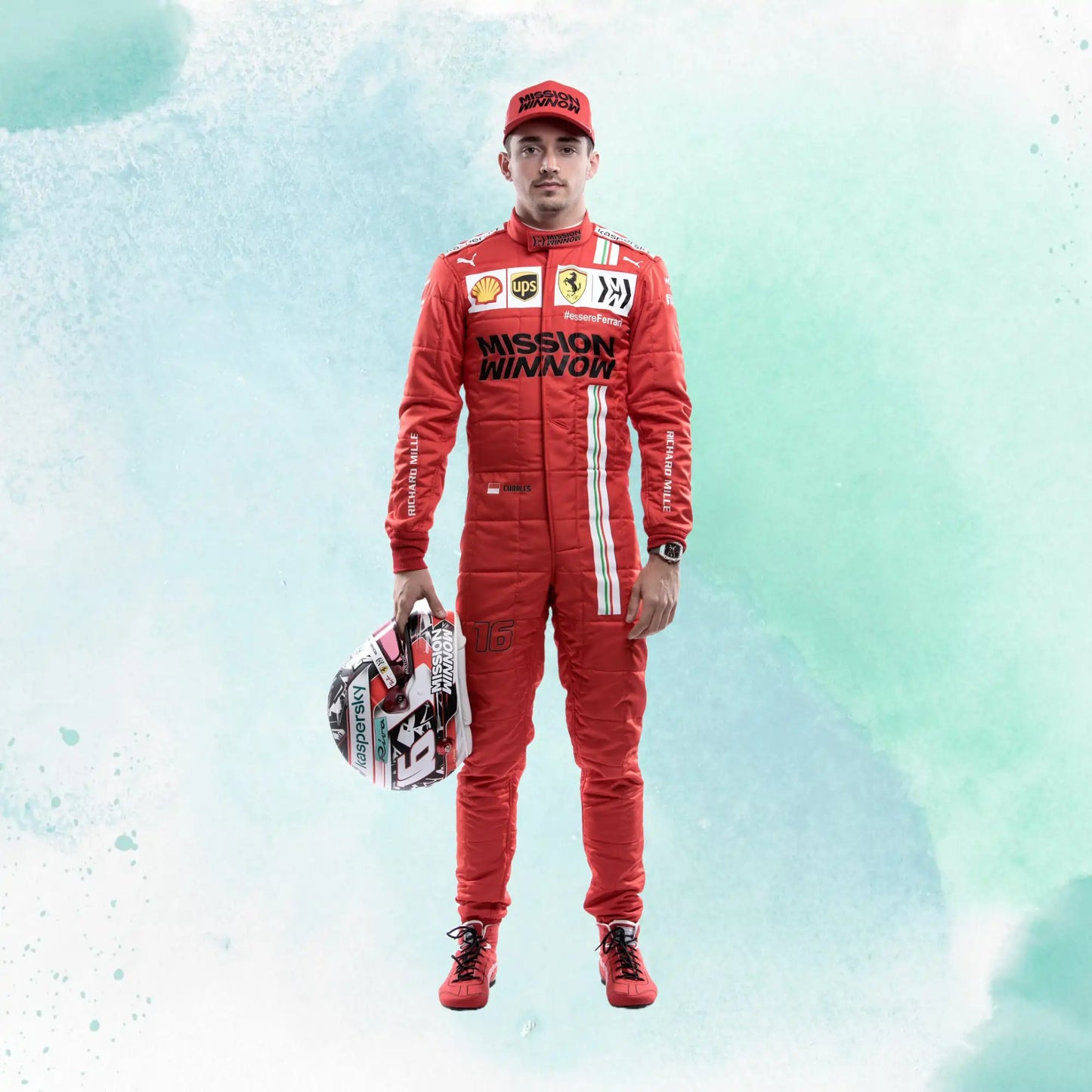 2021 Charles Leclerc Ferrari Replica Racing Suit Formula 1 Team Mission Winnow