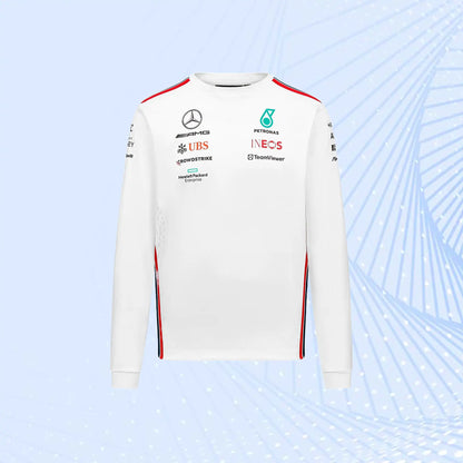 New F1 2023 Mercedes AMG Petronas Team Long Sleeved Drive T-Shirt - White