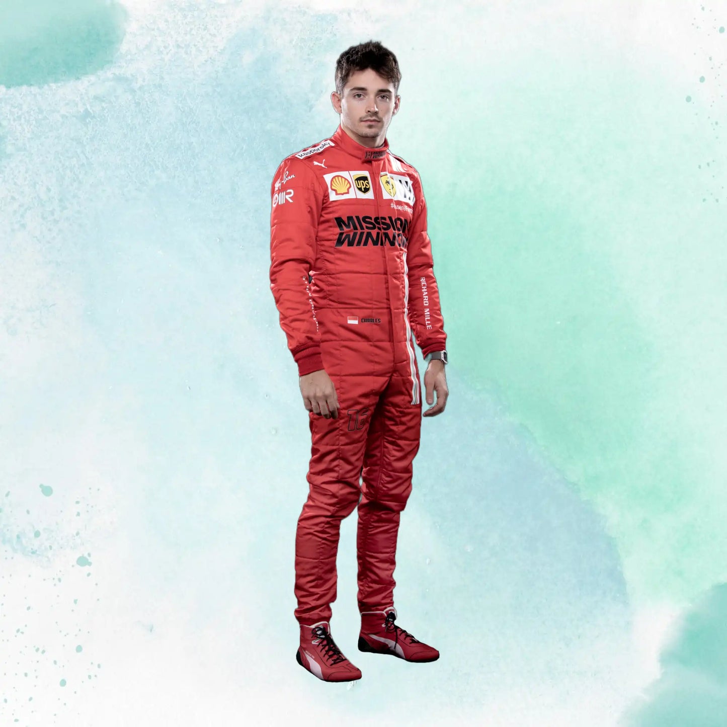 2021 Charles Leclerc Ferrari Replica Racing Suit Formula 1 Team Mission Winnow